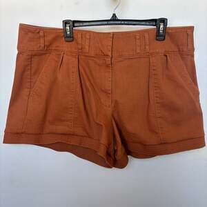 Ryegrass Burnt Orange High-Waisted Pleated Shorts with Belt, Size 18W